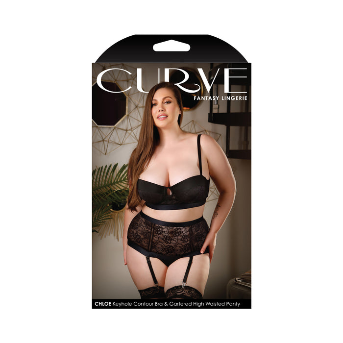 Curve Chloe Keyhole Contour Bra & Gartered High-Waisted Panty Black 1X/2X