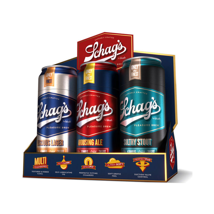 Blush Schag's Beer Can Self-Lubricating Stroker 6-Pack Display Assorted (2 of each style)