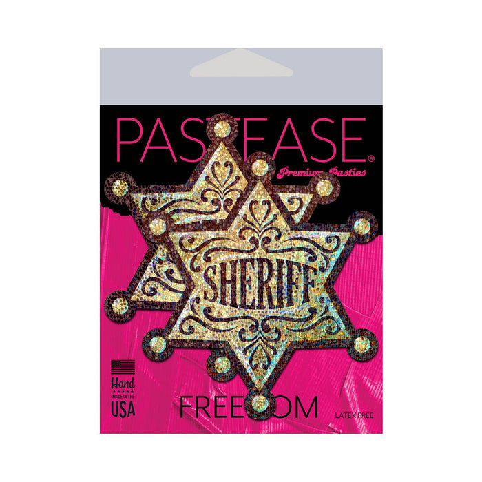 Pastease Sheriff Star: Glittering Golden Sheriff's Badge Nipple Pasties