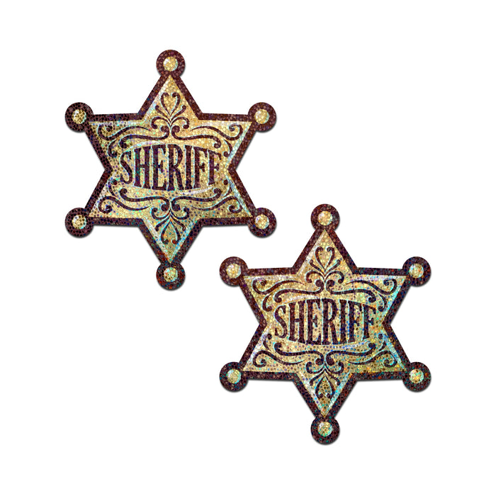 Pastease Sheriff Star: Glittering Golden Sheriff's Badge Nipple Pasties