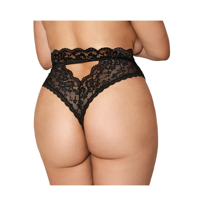 Dreamgirl High-Waist Scallop Lace Panty With Keyhole Back Black 1XL