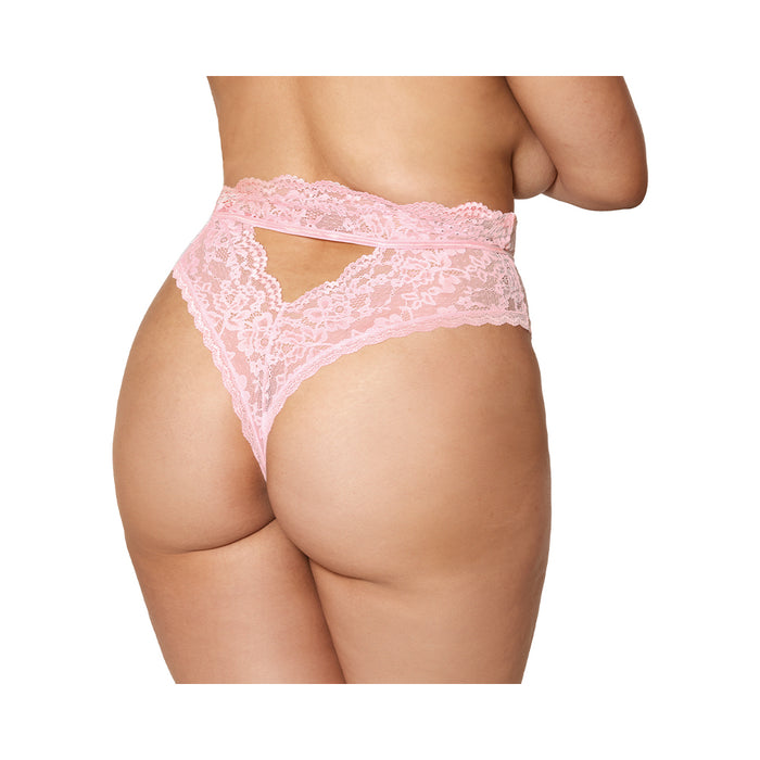 Dreamgirl High-Waist Scallop Lace Panty With Keyhole Back Pink 1XL