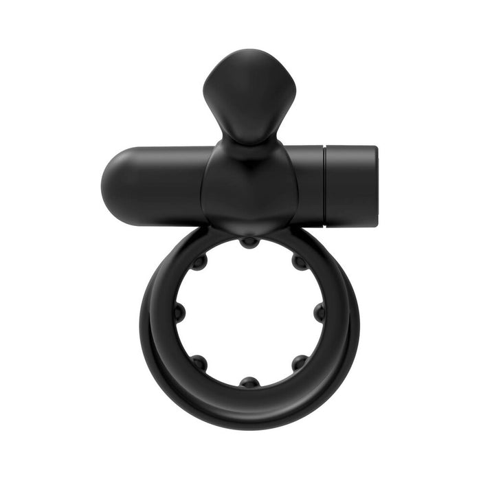 Forto Pointer Rechargeable Silicone Vibrating Dual Cockring with External Stimulator Black