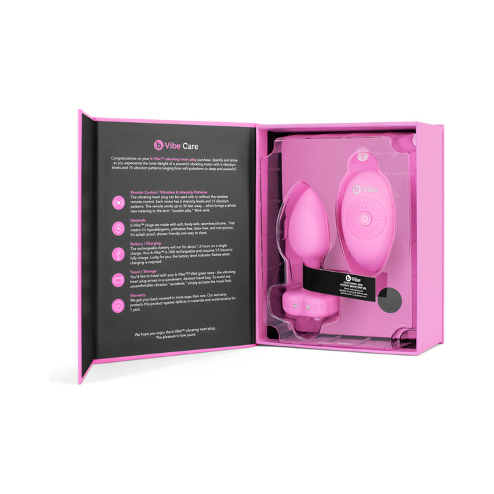 b-Vibe Vibrating Heart Anal Plug with Heart-Shaped Jewel Base S/M Pink