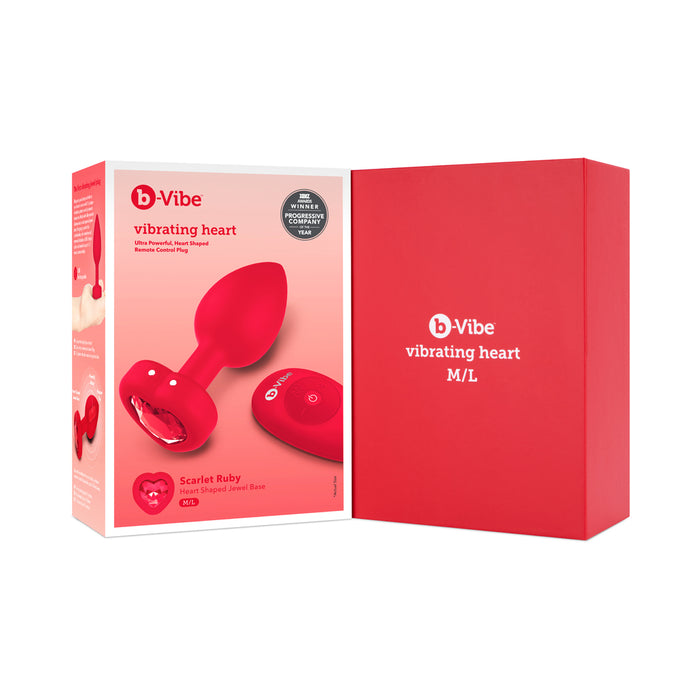 b-Vibe Vibrating Heart Anal Plug with Heart-Shaped Jewel Base M/L Red