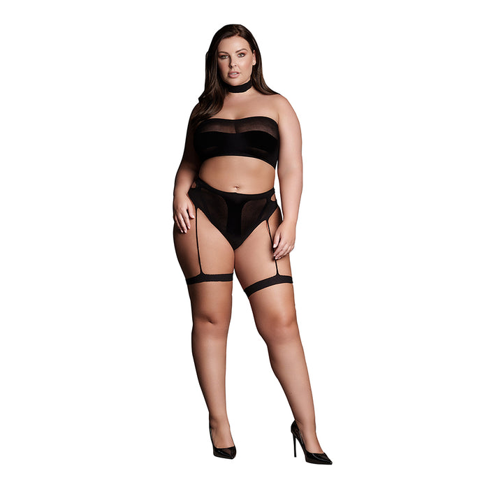 Shots Le Desir Shade Ananke XII Choker, Bandeau Top & Panty with Garters Black Queen