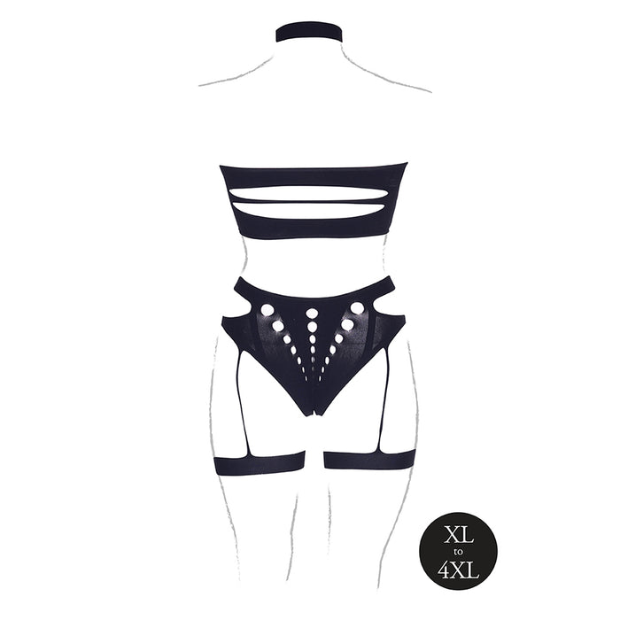 Shots Le Desir Shade Ananke XII Choker, Bandeau Top & Panty with Garters Black Queen