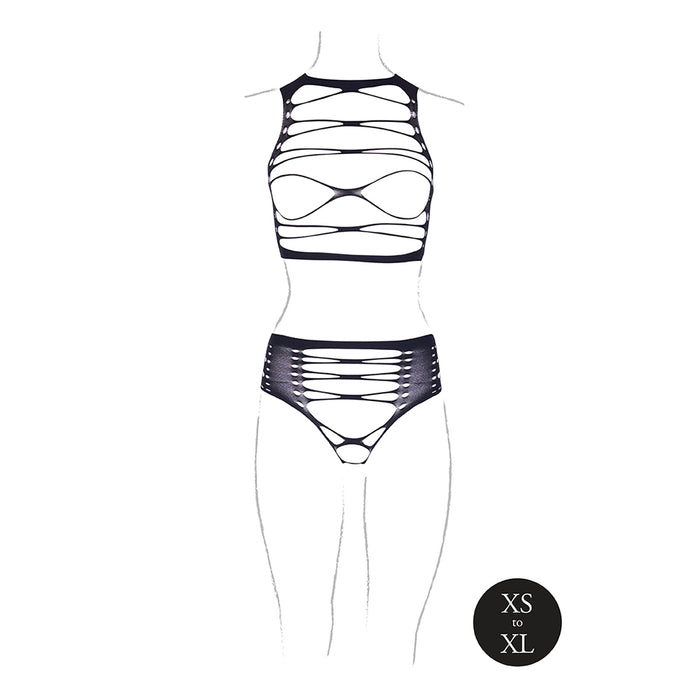 Shots Le Desir Shade Helike XLV 2-Piece with Open Cups, Crop Top & Panty Black O/S