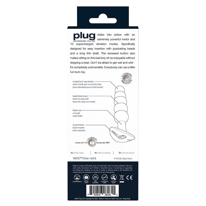 VeDO Plug Rechargeable Silicone Vibrating Anal Plug Black