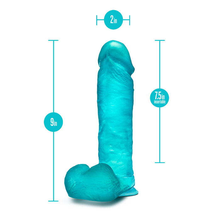 B Yours Plus Mount n' Moan 9 in. Dildo with Balls & Suction Cup Teal