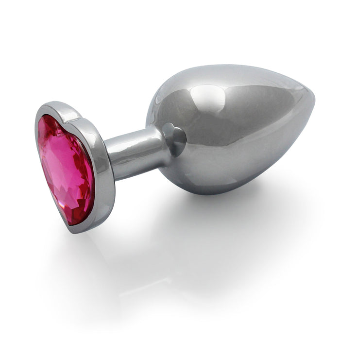 Shots Ouch! Heart Gem Butt Plug Large Silver/Rubellite Pink
