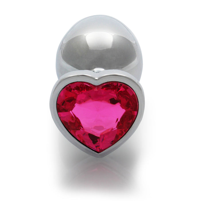 Shots Ouch! Heart Gem Butt Plug Large Silver/Rubellite Pink