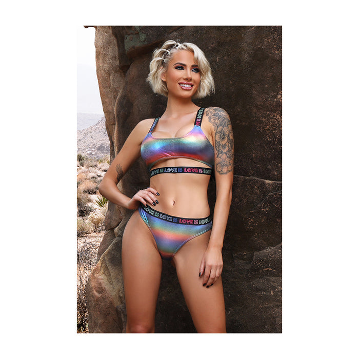 Fantasy Lingerie Vibes Love is Love Underboob Cutout Top & Cheeky Panty Rainbow Holo S/M