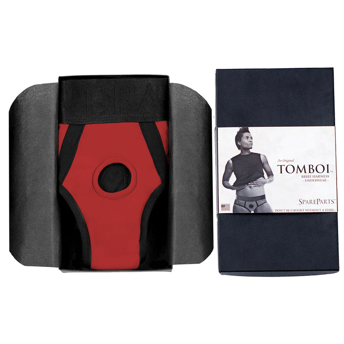 SpareParts Tomboi Nylon Briefs Harness Red/Black Size 2XL