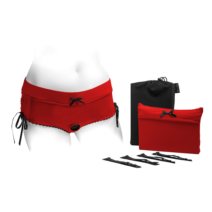 SpareParts Sasha Cinch Booty Short Harness Red/Black Size 4XL