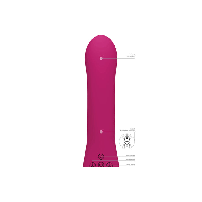 VIVE AI Rechargeable Dual Vibrating & Air Wave Tickler Silicone Strapless Strapon Pink