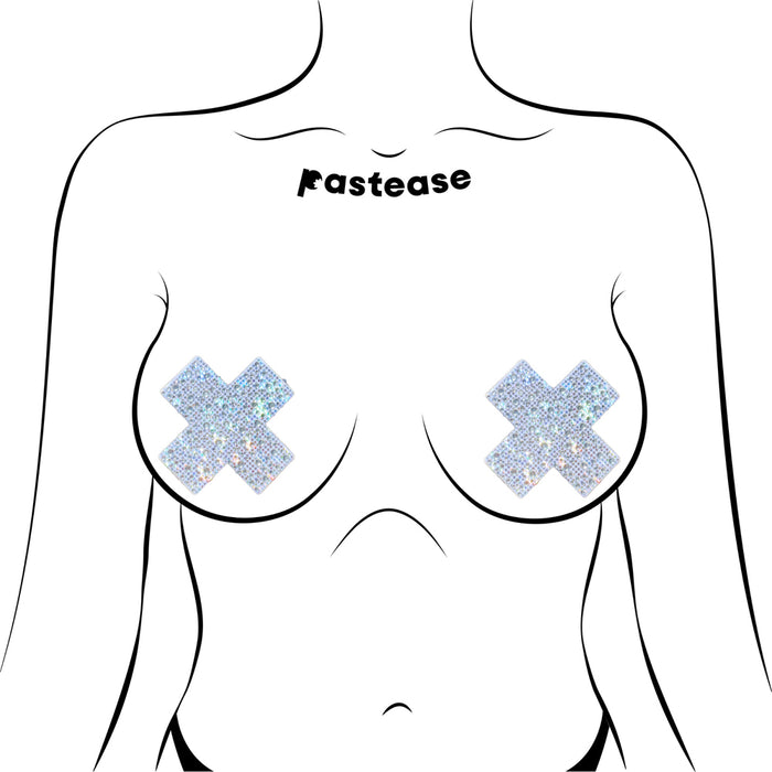 Pastease Crystal Sparkling Crosses Pasties Silver