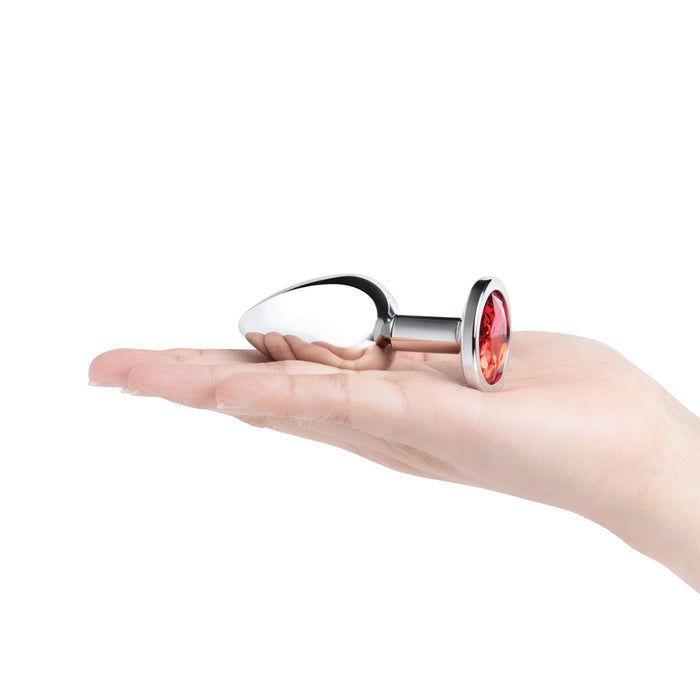b-Vibe Essentials 3.25 in. Stainless Steel Jewel Butt Plug Red