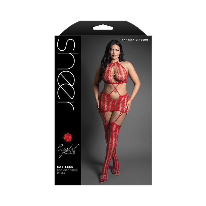 Fantasy Lingerie Sheer Crystal Club Say Less Cut-Out Halter Bodystocking Dress Queen Size