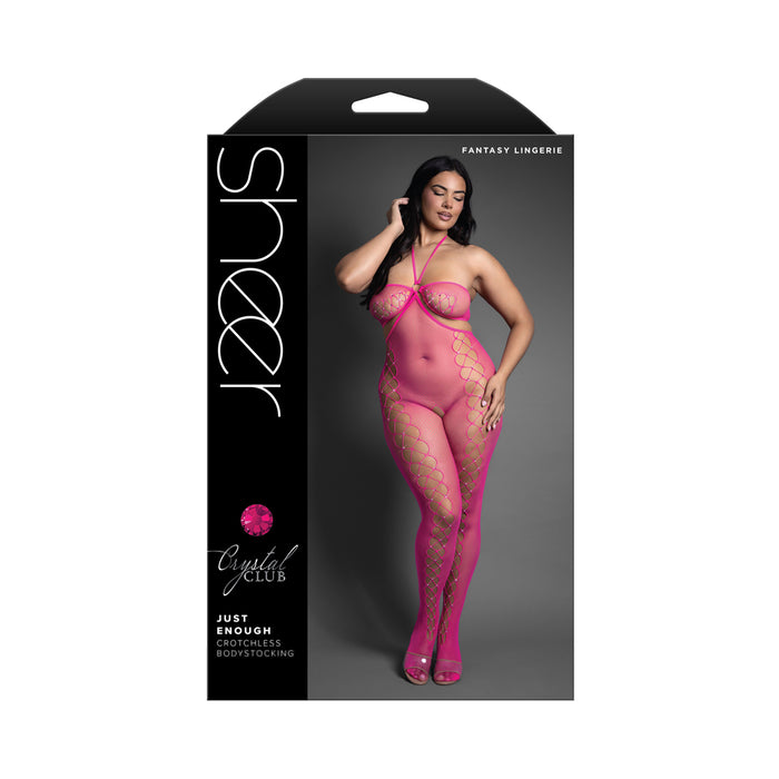 Fantasy Lingerie Sheer Crystal Club Just Enough Crotchless Cut-Out Halter Bodystocking Queen Size