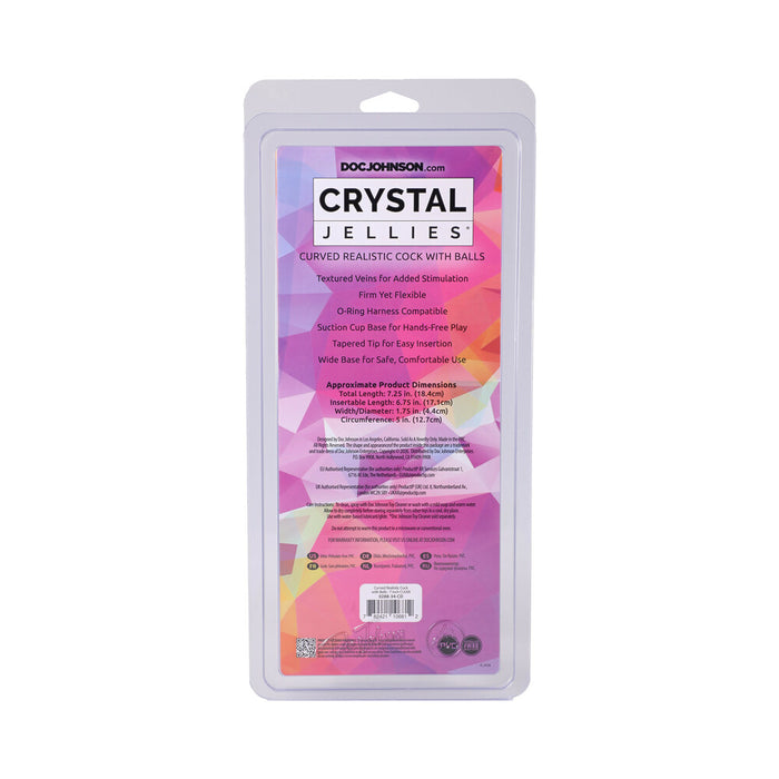 Crystal Jellies Curved Realistic Cock with Balls 7 in. Clear