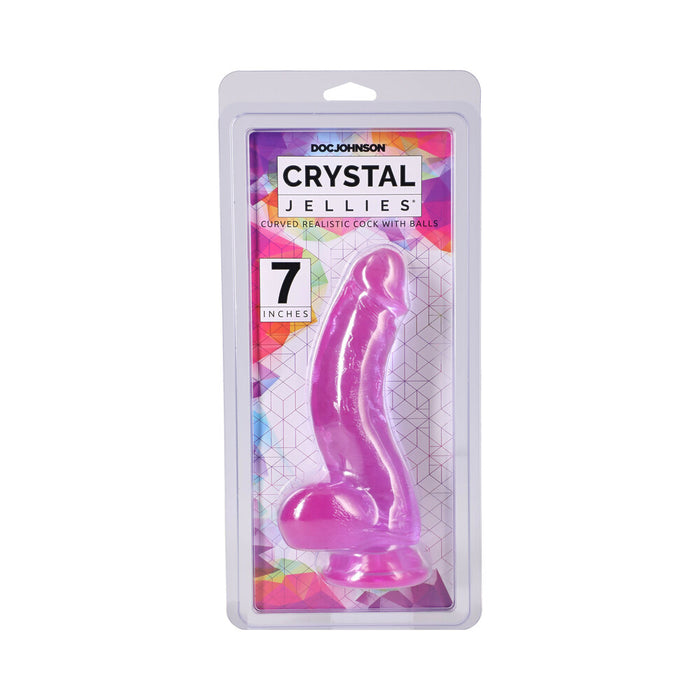Crystal Jellies Curved Realistic Cock with Balls 7 in. Purple