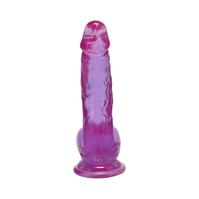Crystal Jellies Curved Realistic Cock with Balls 7 in. Purple