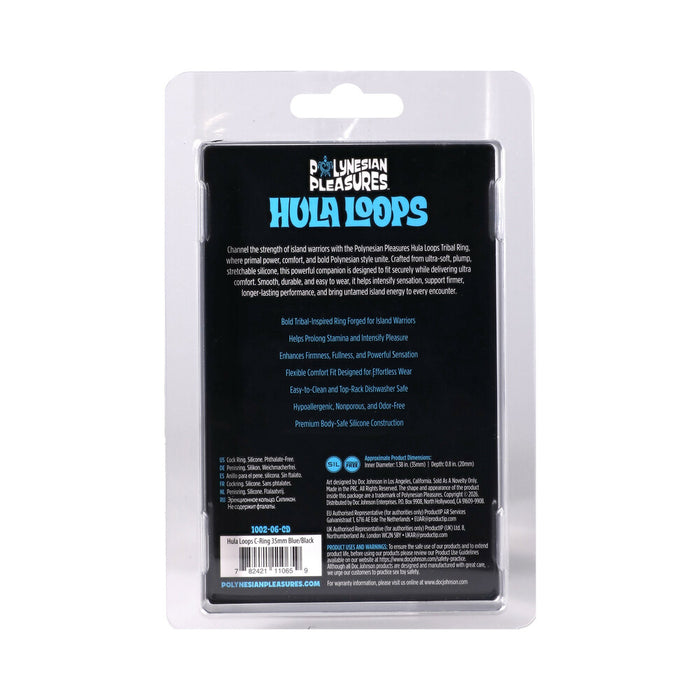 Polynesian Pleasures Hula Loops Silicone Tribal C-Ring 35mm Blue/Black