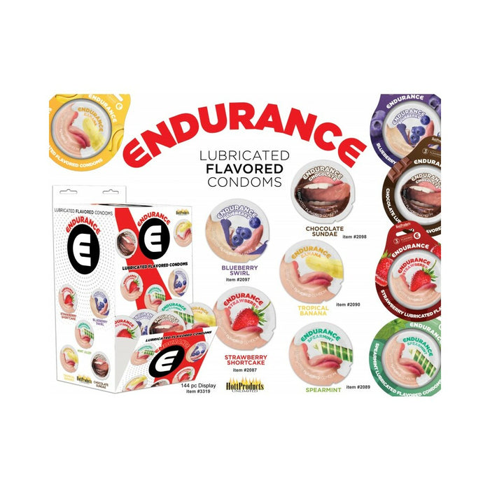 Endurance Lubricated Flavored Condoms Display 144 pcs