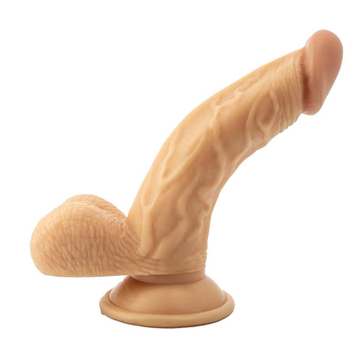 All American Whoppers 6.5 in. Curved Dong with Balls Beige