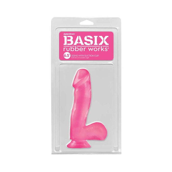 Pipedream Basix Rubber Works 6.5 in. Dong With Balls & Suction Cup Pink