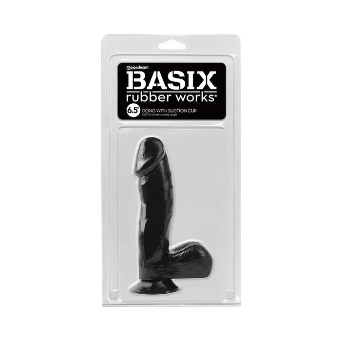 Pipedream Basix Rubber Works 6.5 in. Dong With Balls & Suction Cup Black