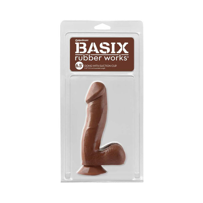 Pipedream Basix Rubber Works 6.5 in. Dong With Balls & Suction Cup Brown