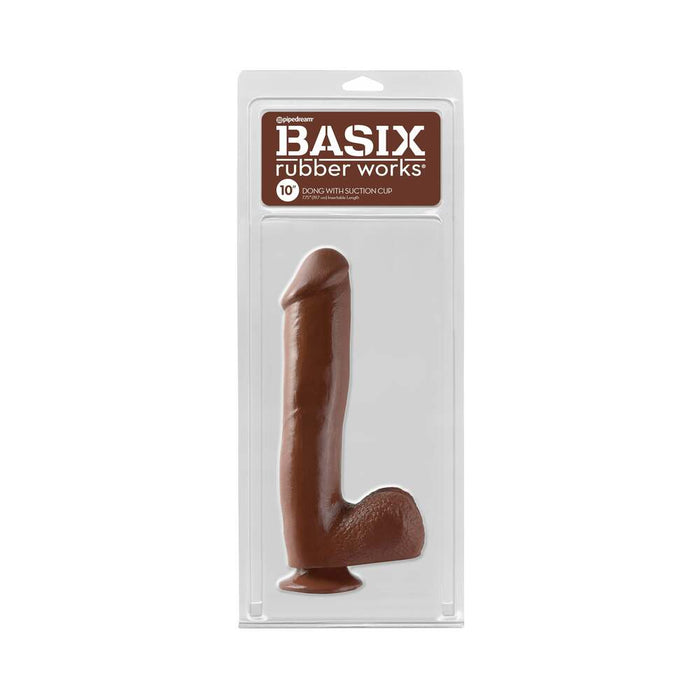 Pipedream Basix Rubber Works 10 in. Dong With Balls & Suction Cup Brown