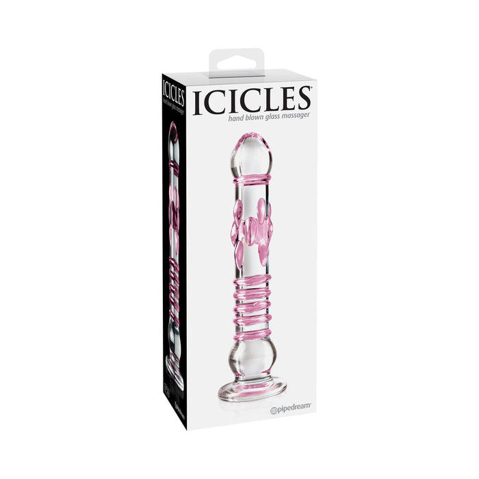 Pipedream Icicles No. 6 Textured 8.5 in. Glass Dildo Pink/Clear
