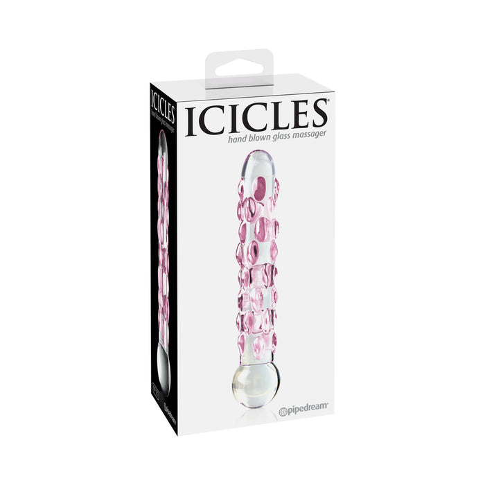 Pipedream Icicles No. 7 Textured 7 in. Glass Dildo Pink/Clear