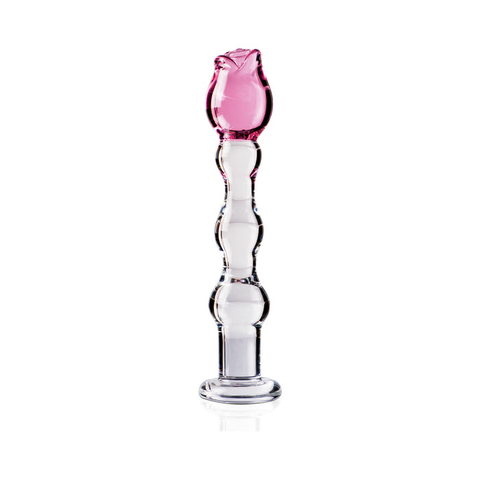 Icicles No. 12 Glass Massager with Rose Head Pink/Clear