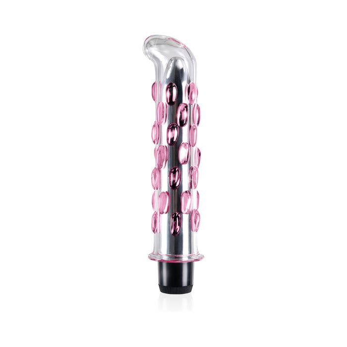 Pipedream Icicles No. 19 Curved Textured Vibrating 7.5 in. Glass Dildo Pink/Clear