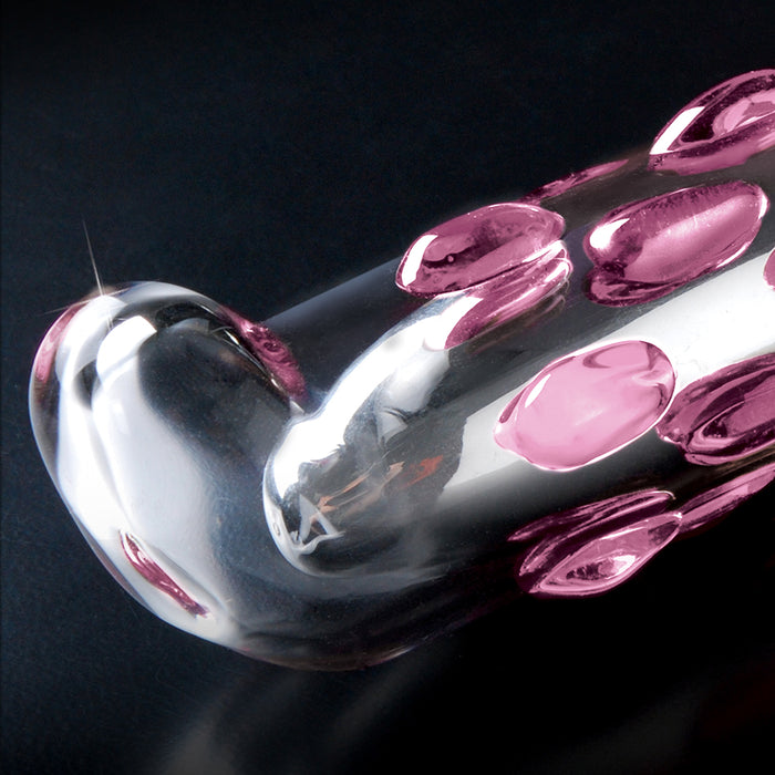 Pipedream Icicles No. 19 Curved Textured Vibrating 7.5 in. Glass Dildo Pink/Clear