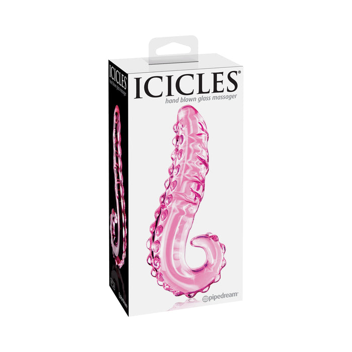 Pipedream Icicles No. 24 Curved Textured 6 in. Glass Dildo With Handle Pink