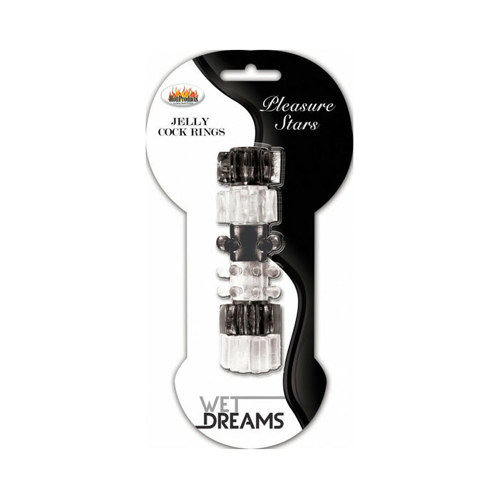 Hung Pleasure Stars Jelly Cock Rings Black/Clear 6 pack