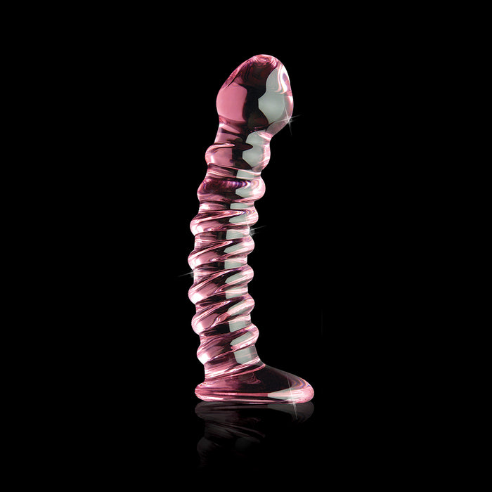 Pipedream Icicles No. 28 Curved Ribbed 7.25 in. Glass Dildo Pink