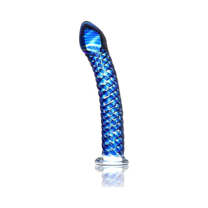 Pipedream Icicles No. 29 Curved Textured 7.25 in. Glass Dildo Blue