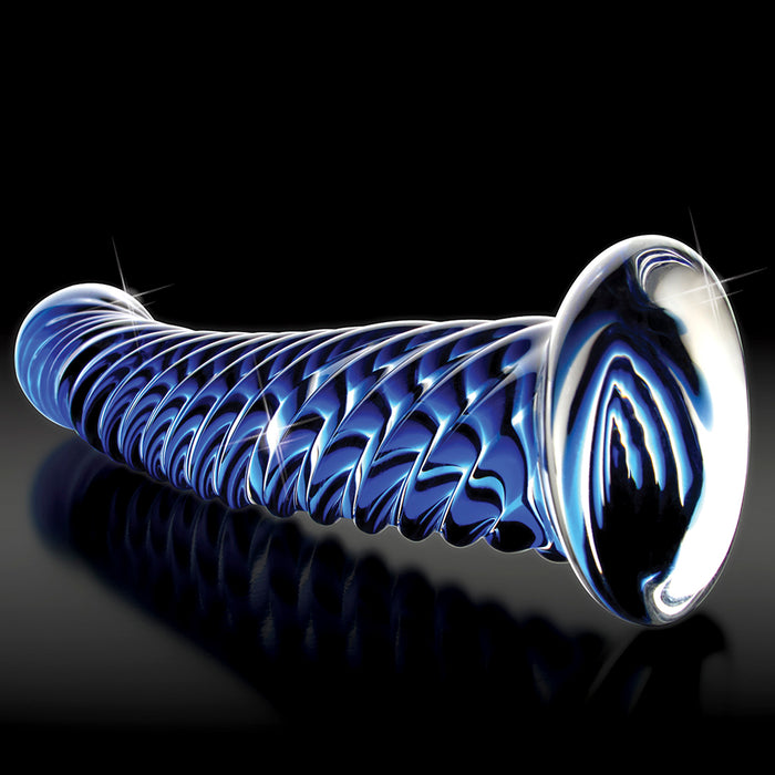 Pipedream Icicles No. 29 Curved Textured 7.25 in. Glass Dildo Blue
