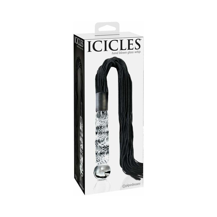 Icicles No. 38 Leather Flogger with Glass Handle Clear/Black
