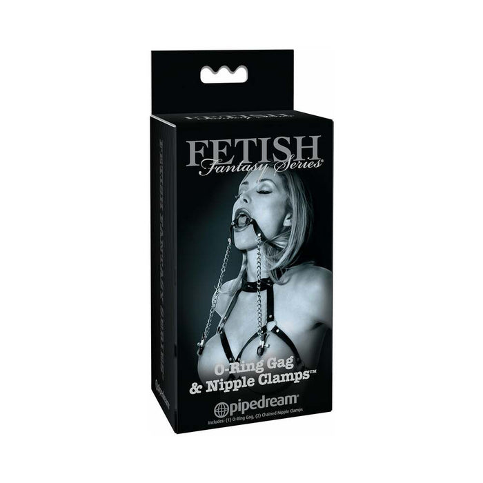 Pipedream Fetish Fantasy Series Limited Edition Adjustable O-Ring Gag & Nipple Clamps Black/Silver