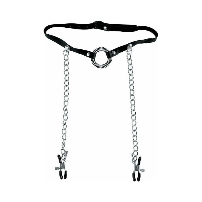 Pipedream Fetish Fantasy Series Limited Edition Adjustable O-Ring Gag & Nipple Clamps Black/Silver