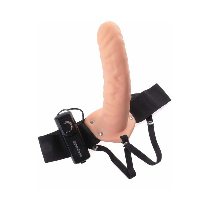 Fetish Fantasy Series 8 in. Vibrating Hollow Strap-On Beige/Black