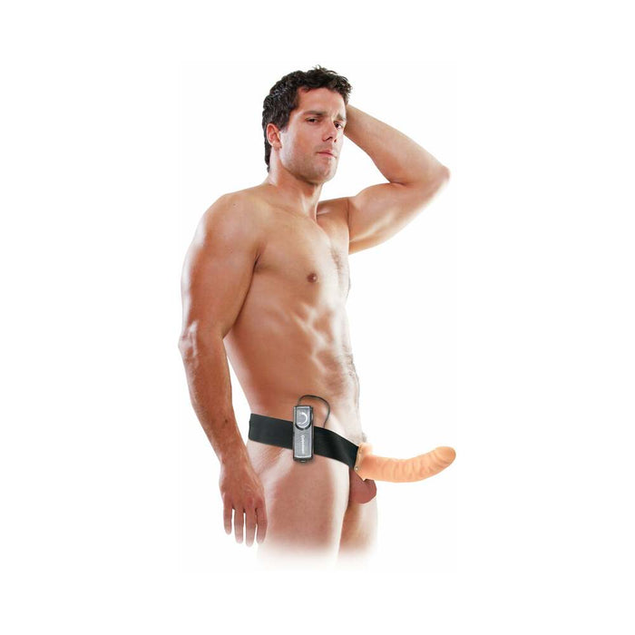 Fetish Fantasy Series 8 in. Vibrating Hollow Strap-On Beige/Black