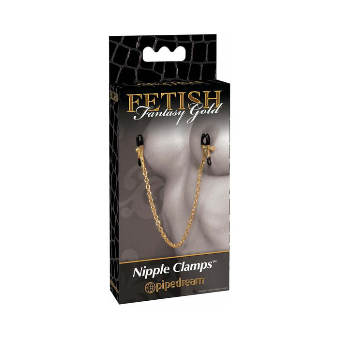 Pipedream Fetish Fantasy Gold Adjustable Nipple Clamps With Chain Gold/Black